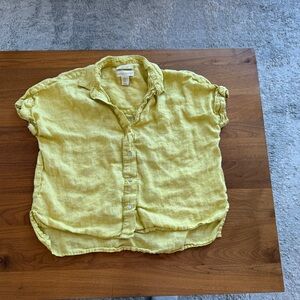 Cynthia Rowley Women's Linen Short Sleeve Top Blouse, Yellow, Size XS